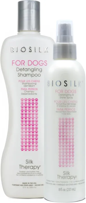 BioSilk for Dogs Detangling Bundle: Detangling Shine Mist, 8 Fl Oz and Detangling Shampoo, 12 Fl Oz | for Shiny Coats and Dematting | Sulfate & Paraben Free