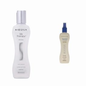 BioSilk Silk Therapy Original Hydrating Leave-In Spray, 5.64 Fl Oz & 7 Oz Pure Moisture Conditioner | Replenishes & Anti-Frizz for Coarse Hair
