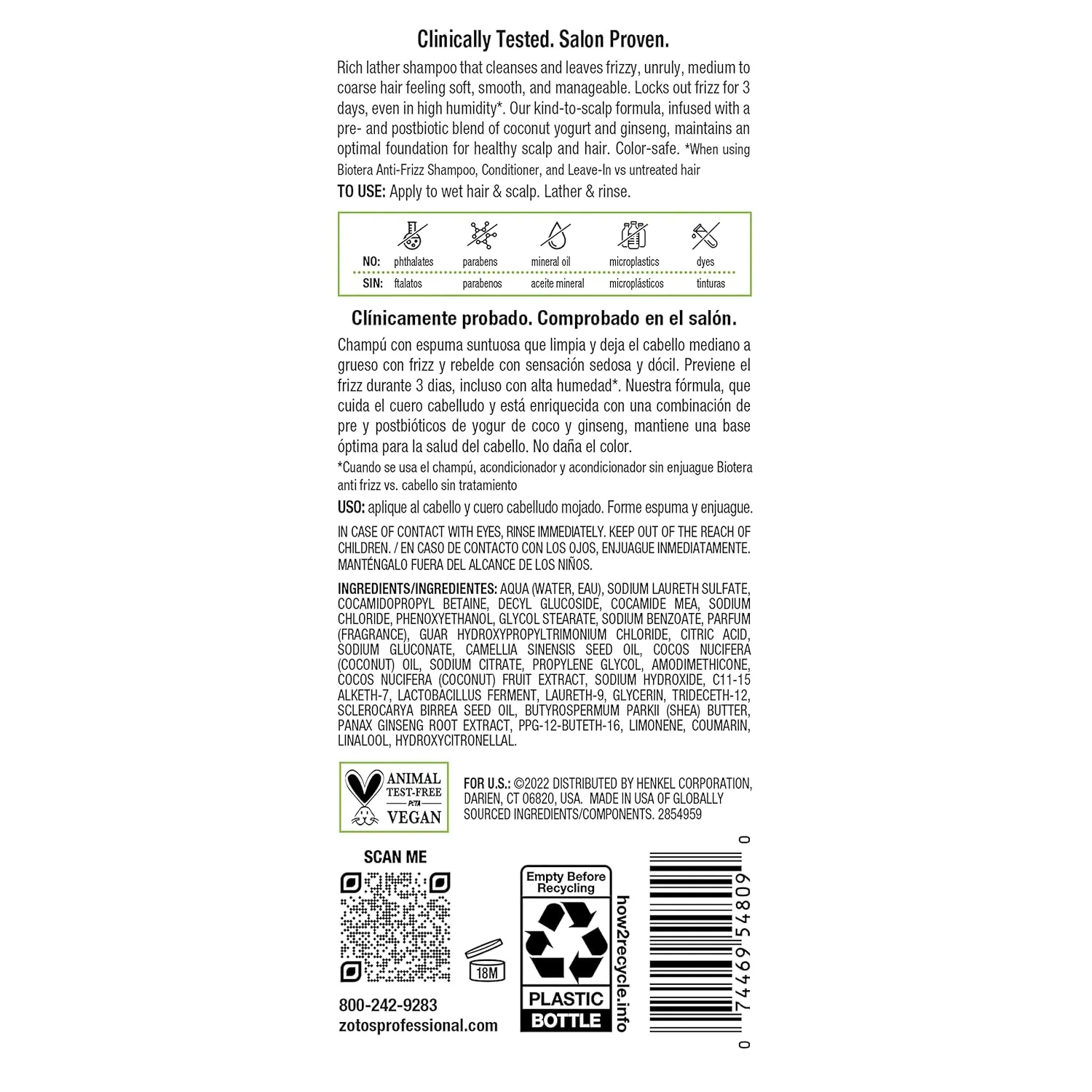 Biotera Anti Frizz Smoothing Conditioner | Smooths & Controls Frizzy, Unruly Hair | Microbiome Friendly | Vegan & Animal Test Free | Paraben Free | Color-Safe