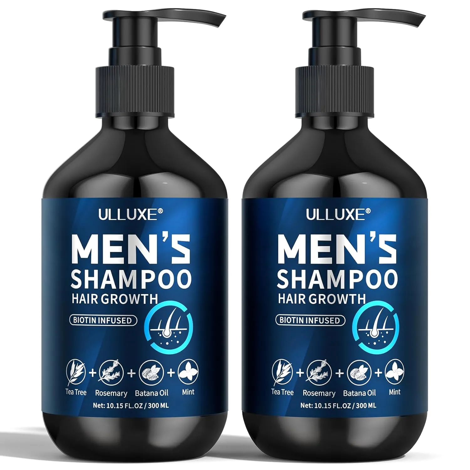 Biotin Hair Regrowth Shampoo, Mens Thickening Shampoo for Hair Loss and Thinning Hair, Cleanse Hydrate with Rosemary Tea Tree Oil & Mint, Sulfate Free, 10.15 Fl Oz (2 Pack)