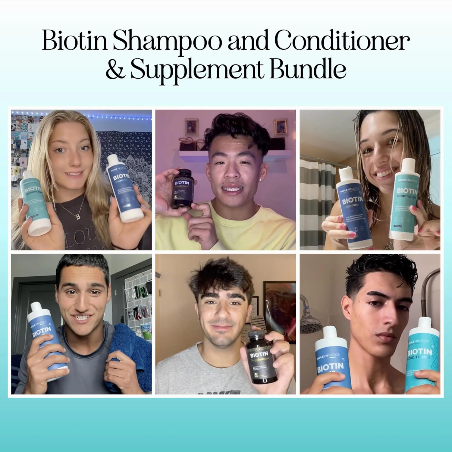 Biotin for Hair Growth Treatment Set - Biotin Shampoo and Conditioner Set Sulfate Free plus Hair Loss Supplement for Women & Men with Saw Palmetto Horsetail Collagen and Keratin (2 Month Supply)