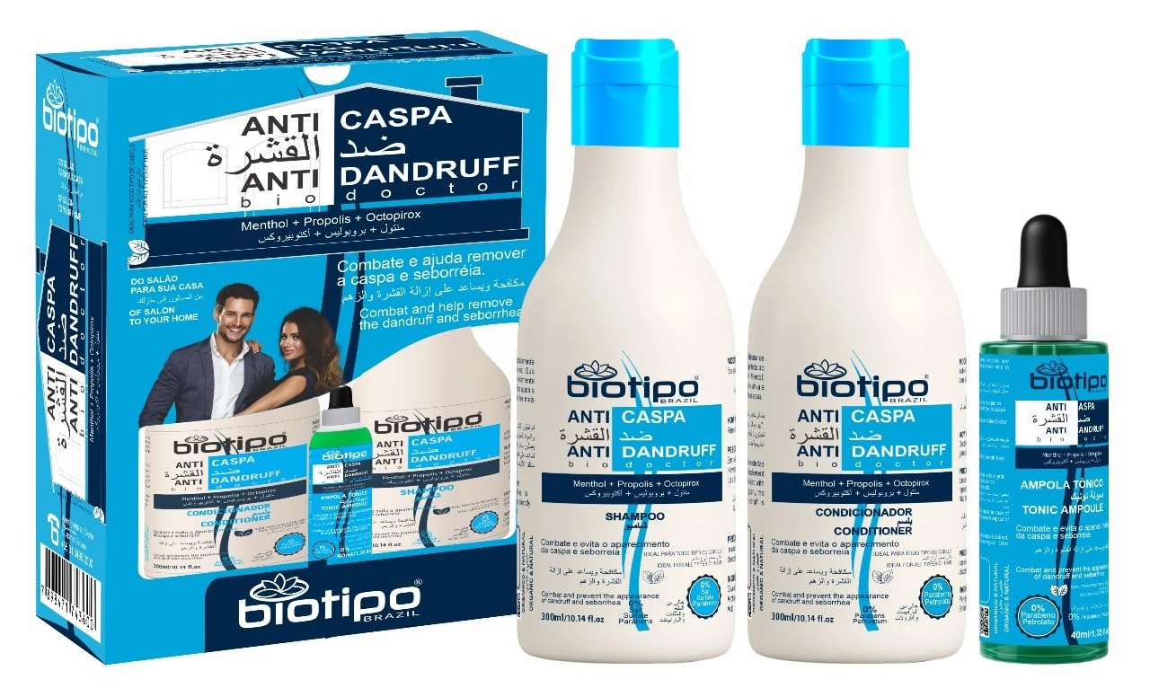 Biotipo Bio Doctor Anti-Dandruff Kit – 3-Step Hair Treatment Set with Shampoo, Conditioner & Tonic – Menthol, Propolis & Piroctone – 630ml Total