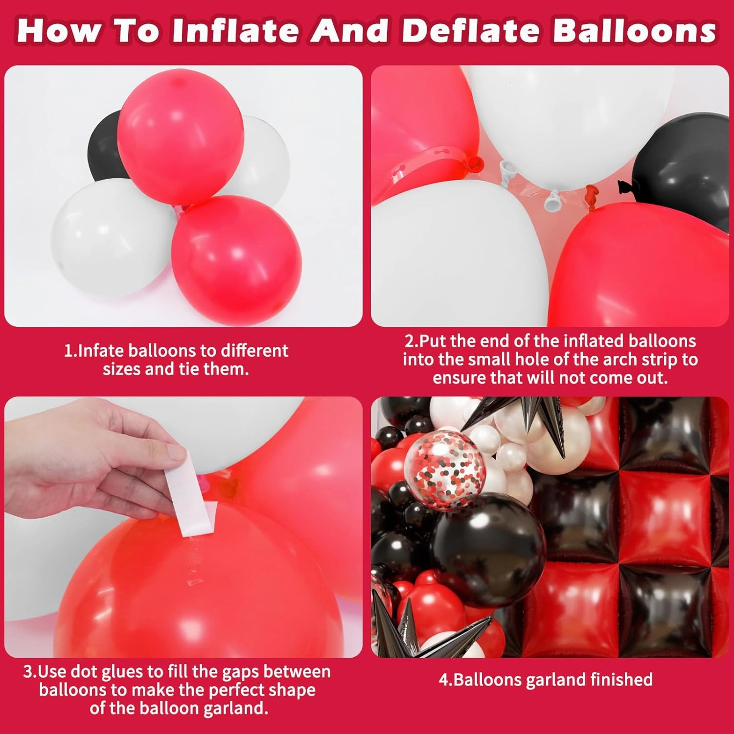 Black and Red Checkered Square Foil Balloons Backdrop Wall, Double Sided Tunnel with Black Red White Balloon Arch Garland Kit for Racing Car Birthday New Year Party Decor