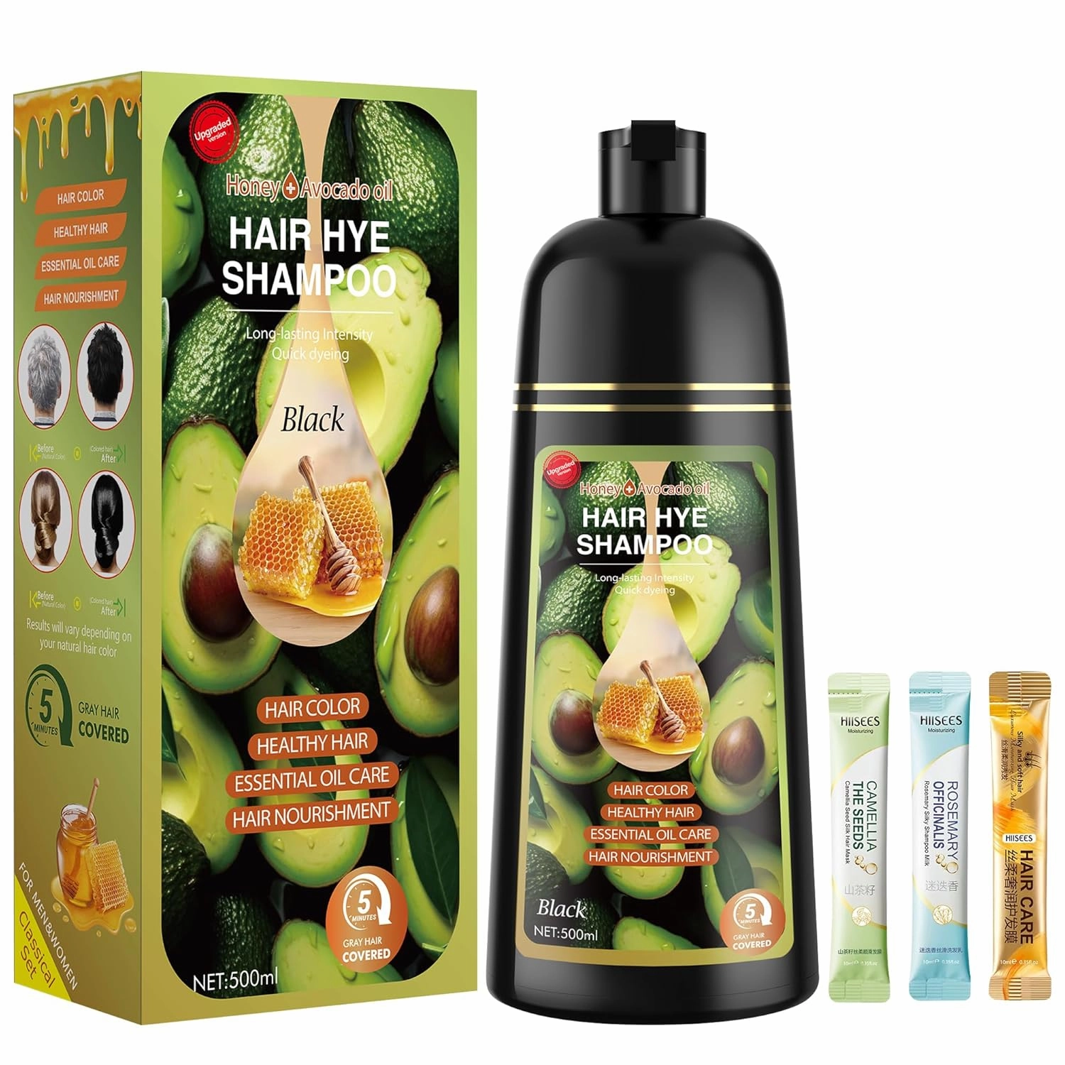 Black Hair Dye Shampoo 3 in 1 for Women & Men 100% Gray Hair Coverage - Herbal Ingredients Natural Plant Hair Color - Hair Dye in Minutes 17.6 Fl Oz
