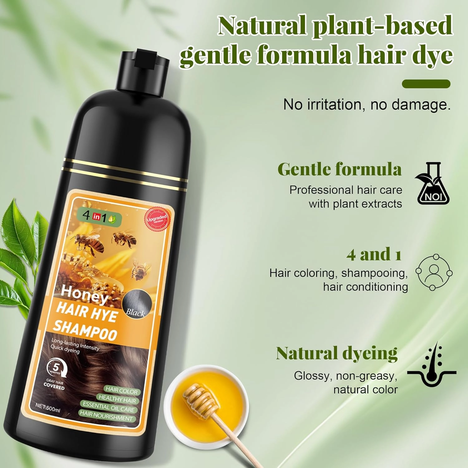 Black Hair Dye Shampoo 3 in 1 for Women & Men 100% Gray Hair Coverage - Herbal Ingredients Natural Plant Hair Color - Hair Dye in Minutes 17.6 Fl Oz