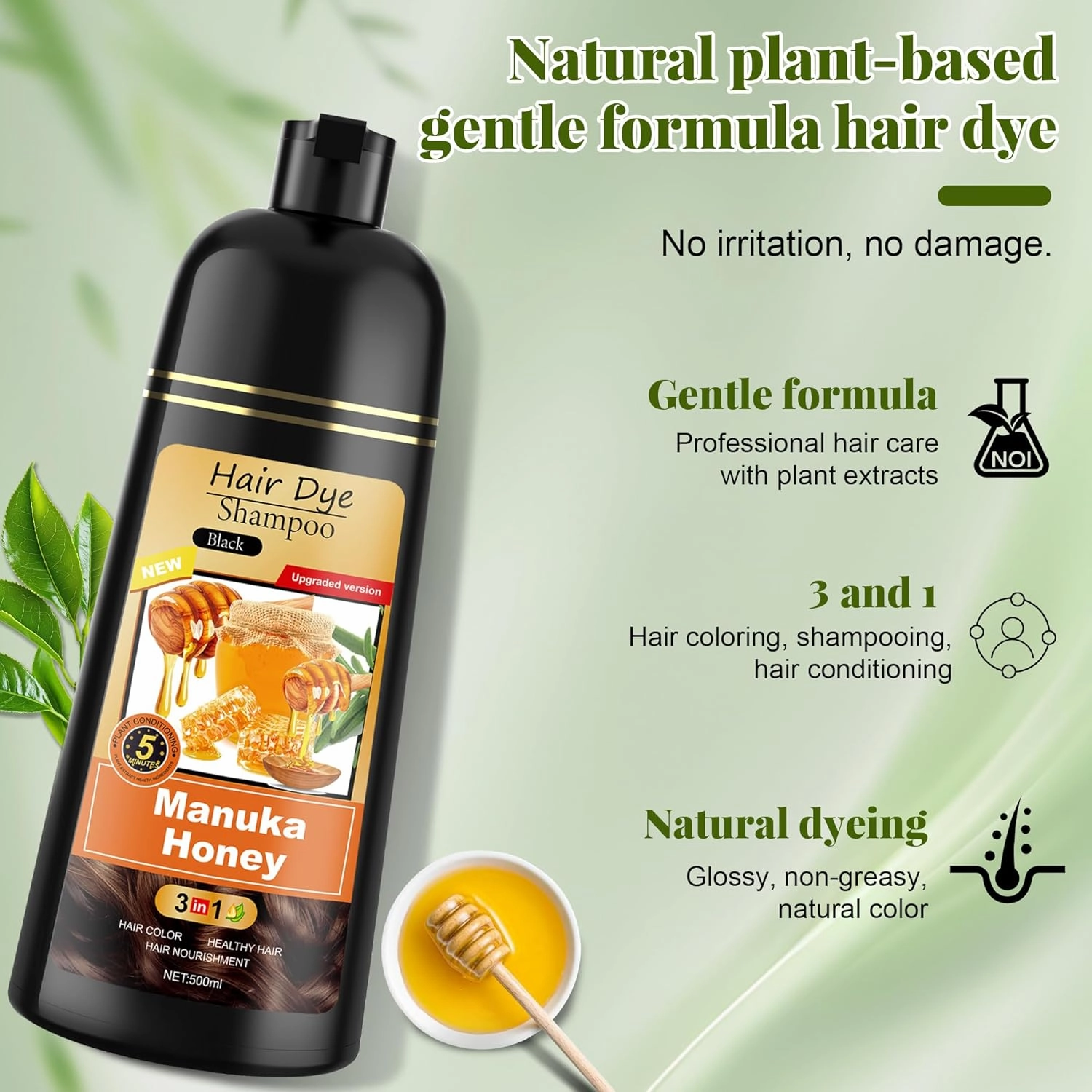 Black Hair Dye Shampoo 3 in 1 for Women & Men 100% Gray Hair Coverage - Herbal Ingredients Natural Plant Hair Color - Hair Dye in Minutes 17.6 Fl Oz