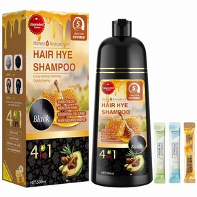 Black Hair Dye Shampoo 3 in 1 for Women & Men 100% Gray Hair Coverage - Herbal Ingredients Natural Plant Hair Color - Hair Dye in Minutes 17.6 Fl Oz
