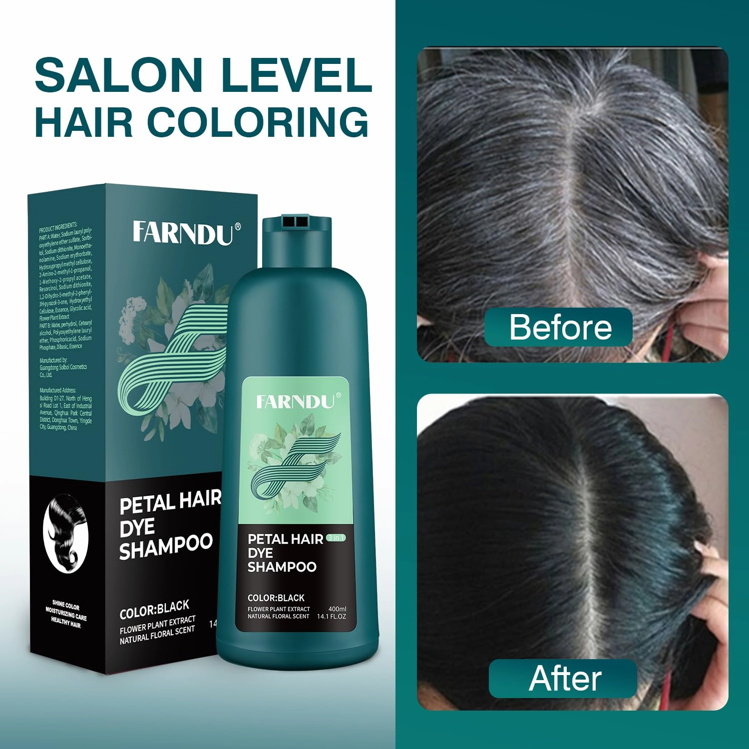 Black Hair Dye Shampoo 3 in 1 Gray Hair Coverage Natural Hair Color Shampoo for Women Men Champu Para Canas