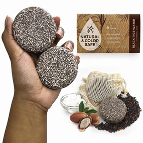 Black Rice Water Shampoo - Fermented Rice Water, Argan Oil & Murumuru Butter for Hair Growth, Moisture & Shine - Set of 2 Bars   Cotton Bags - Sulfate-Free, All-Natural (4.04 oz)