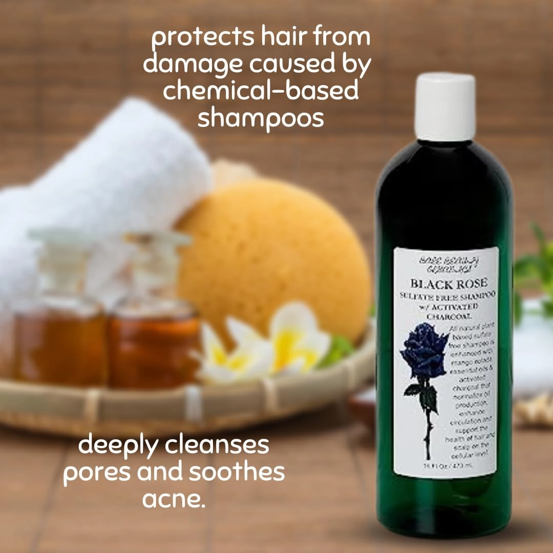Black Rose Shampoo, Face and Body Wash with Activated Charcoal//Sulfate Free, Plant Based // Hair Detox, Hair Detangler, Porosity (16 Fluid ounces, Pour top (bottle of 1))