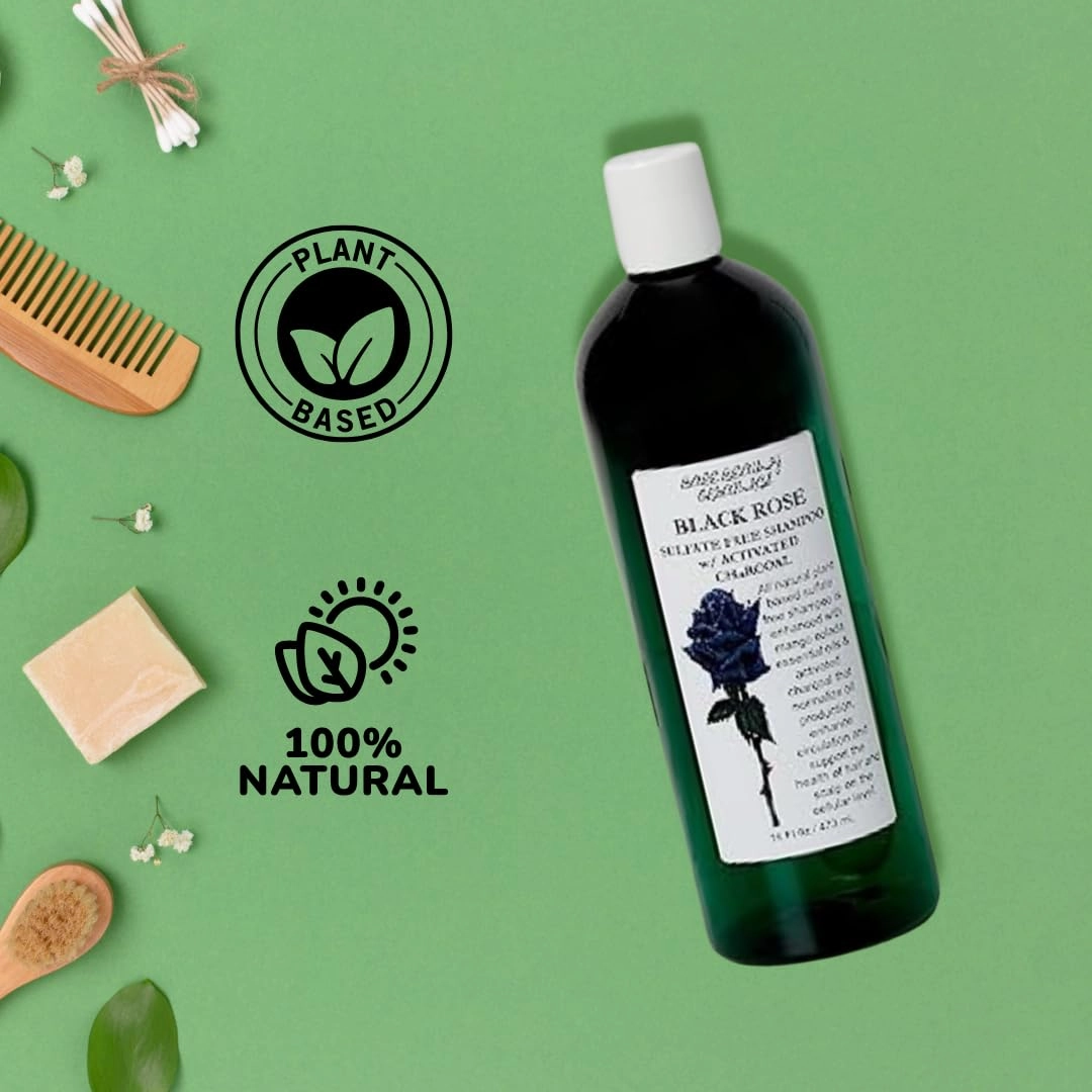 Black Rose Shampoo, Face and Body Wash with Activated Charcoal//Sulfate Free, Plant Based // Hair Detox, Hair Detangler, Porosity (16 Fluid ounces, Pour top (bottle of 1))