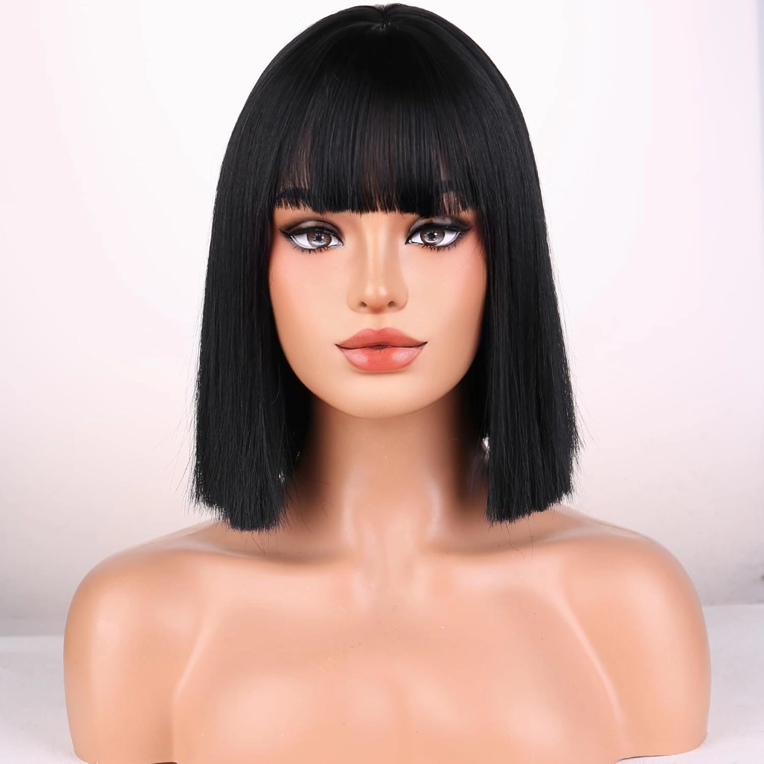 Black Wigs for Women Girls Short Straight Black Bob Wig with Bangs Heat Resistant Synthetic Wigs for Cosplay Costume Party(black wig)