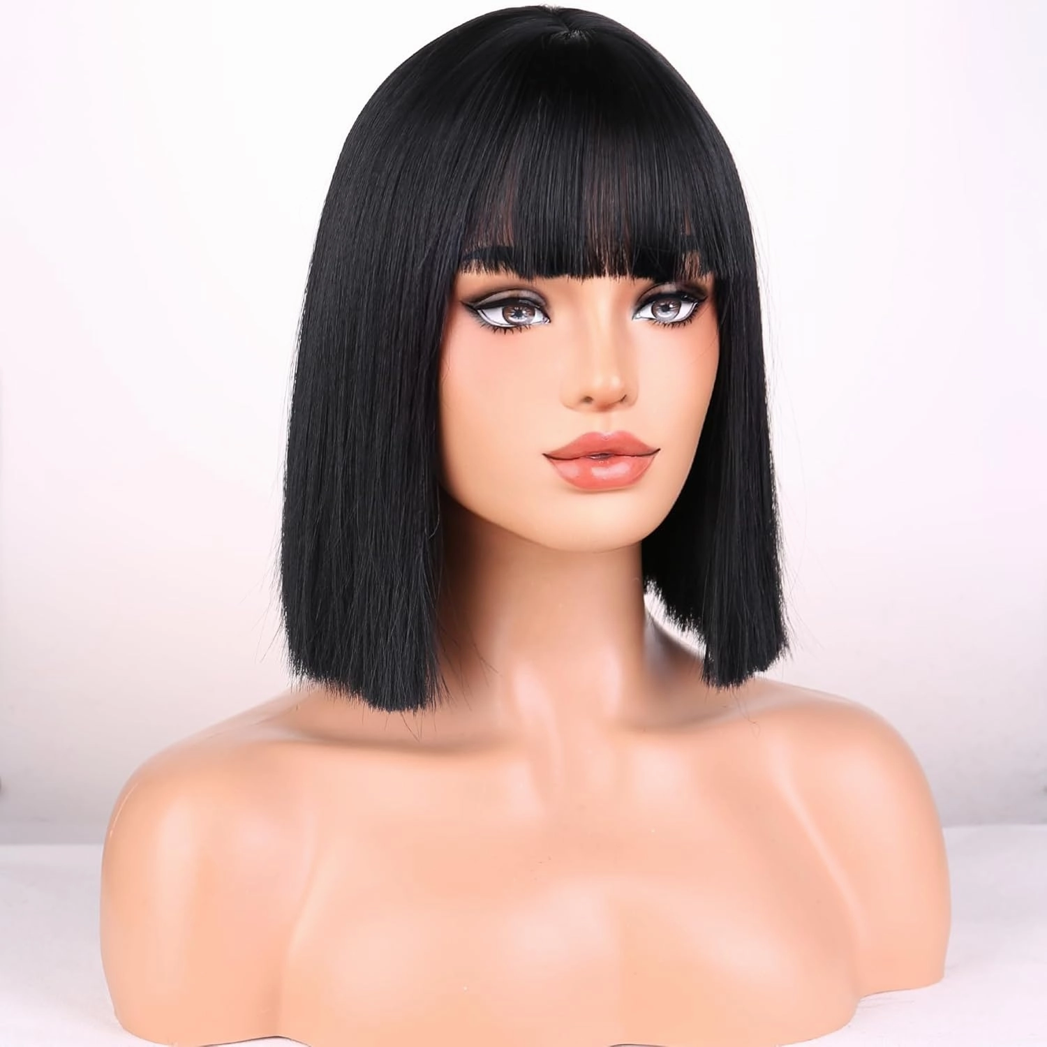 Black Wigs for Women Girls Short Straight Black Bob Wig with Bangs Heat Resistant Synthetic Wigs for Cosplay Costume Party(black wig)