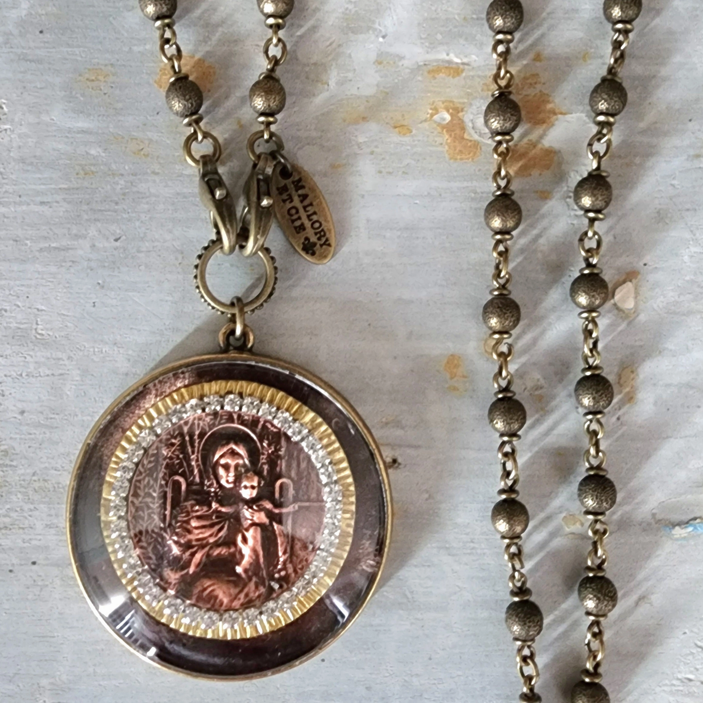 Blessed Mother Under Domed Glass Pendant