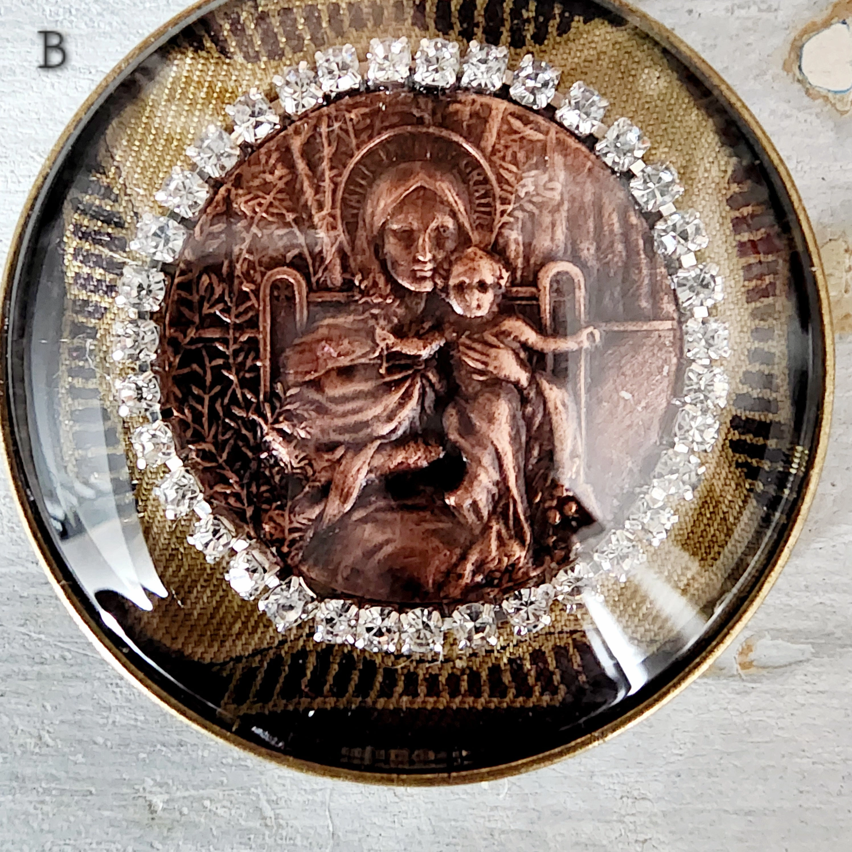 Blessed Mother Under Domed Glass Pendant