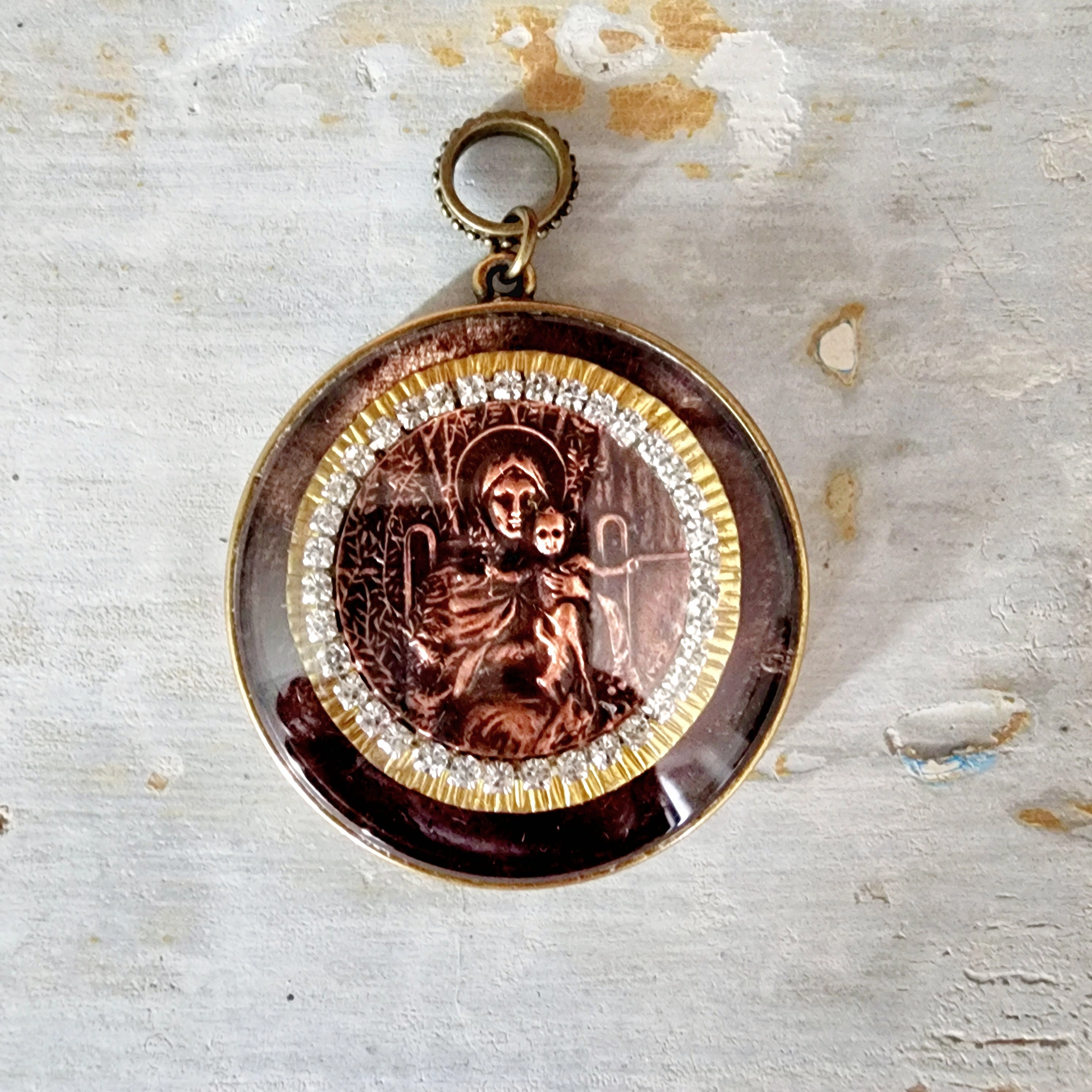 Blessed Mother Under Domed Glass Pendant