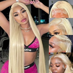 Blonde 13x4 HD Straight Lace Front Wigs with Baby Hair Lace Front Wigs Pre Plucked Natural Hairline Glueless Heat Resistant Fiber Hair Wig for Fashion Women (30Inch)