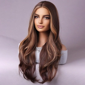 Blonde Brown Wigs for Women Long Curly Wavy Blonde Brown Mixed Wig for Girls Side Part wigs Heat Resistant Synthetic Wigs for Cosplay Costume Party