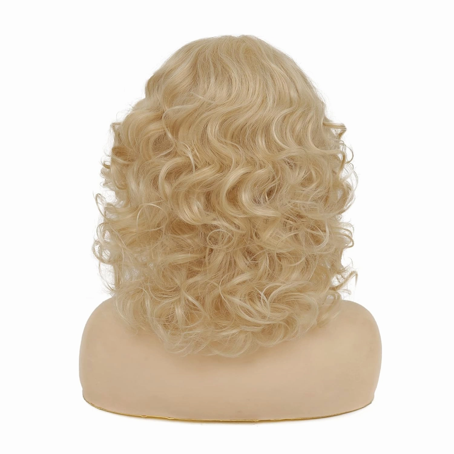 Blonde Curly Wigs for Women Shoulder Length Wig Natural Shaggy Synthetic Hair Heat Resistant Cosplay 80s Costume Wigs with Wig Cap