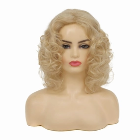 Blonde Curly Wigs for Women Shoulder Length Wig Natural Shaggy Synthetic Hair Heat Resistant Cosplay 80s Costume Wigs with Wig Cap