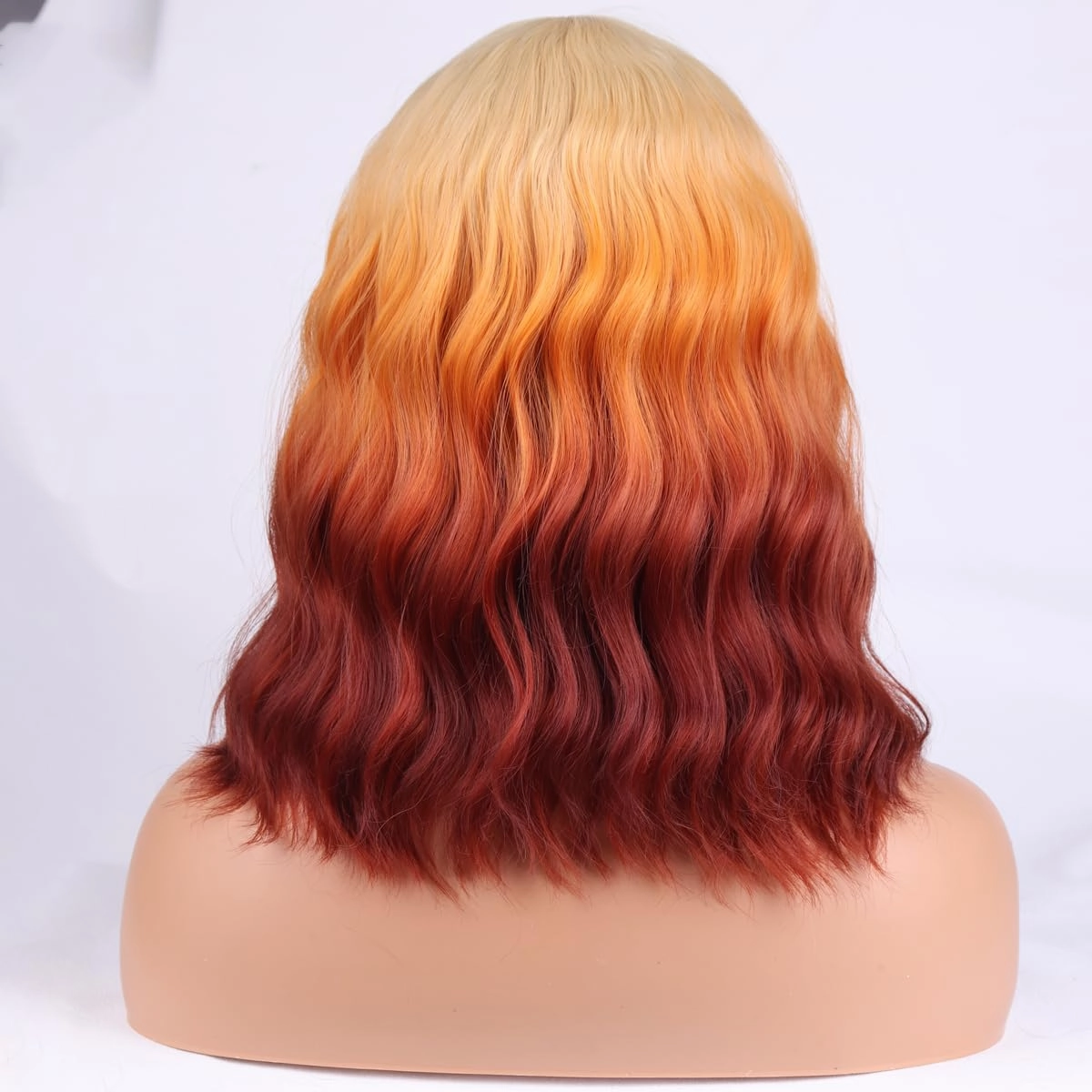 Blonde Ombre Orange Wig Short Bob Wig Short Curly Wavy wig With Bangs for Women Blonde Orange Ombre Wigs Heat Resistant Synthetic Hair Wigs for Daily Use Cosplay Wig With wig Cap