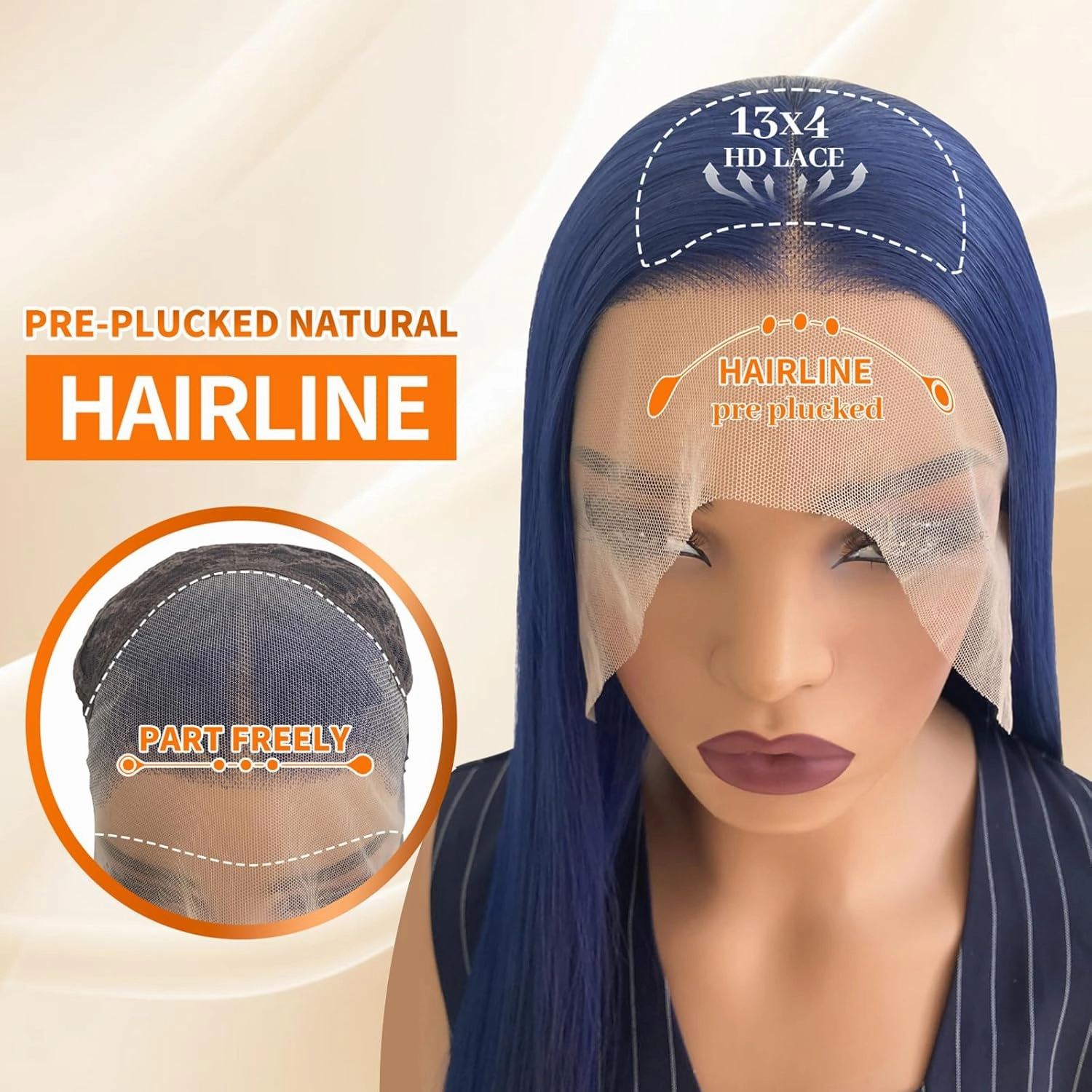 Blue Wig Synthetic Lace Front Wig Glueless 13x4 HD Lace Front Wigs Pre Plucked Long Straight Synthetic Wigs for Black Women Ready to Wear Natural Looking 26inch