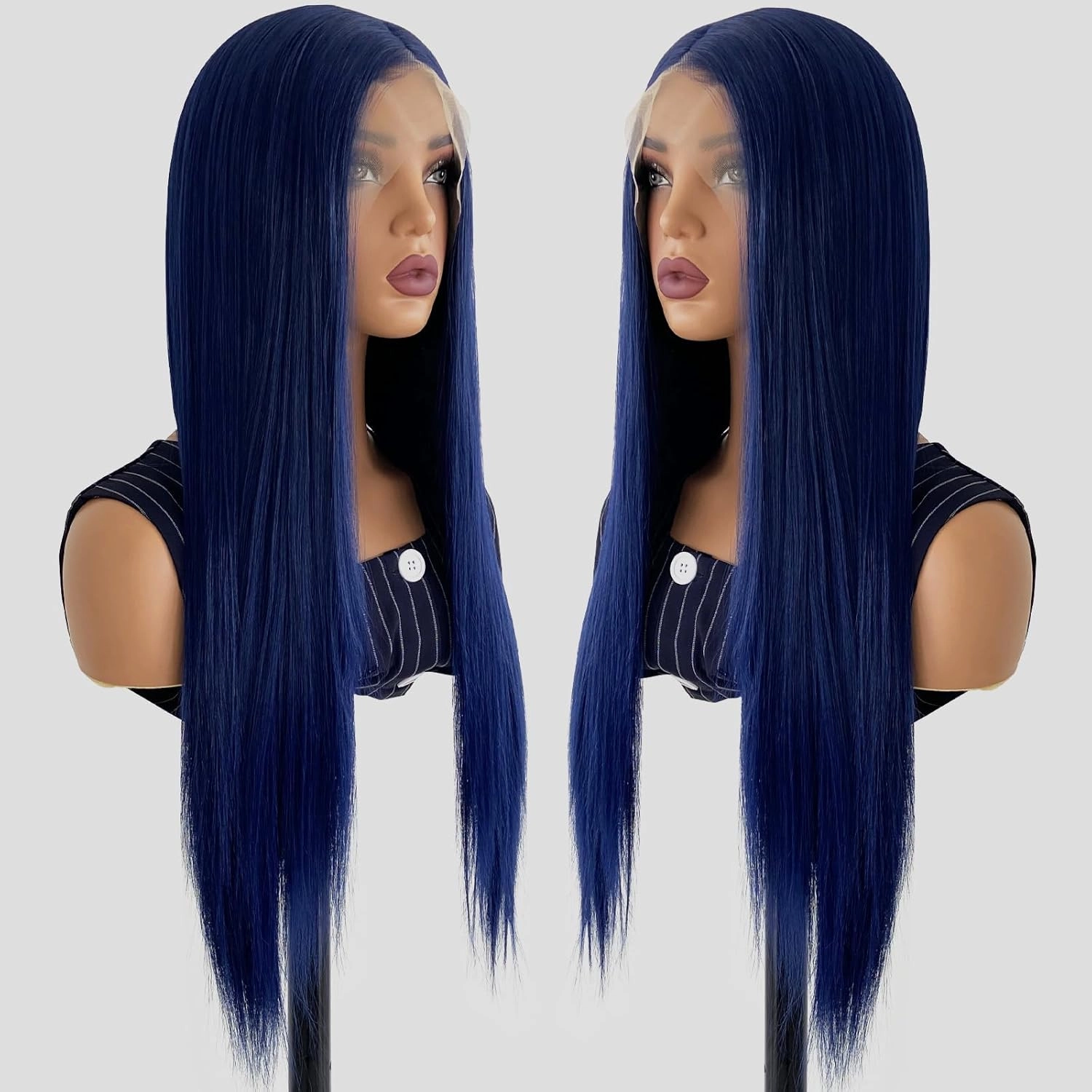 Blue Wig Synthetic Lace Front Wig Glueless 13x4 HD Lace Front Wigs Pre Plucked Long Straight Synthetic Wigs for Black Women Ready to Wear Natural Looking 26inch
