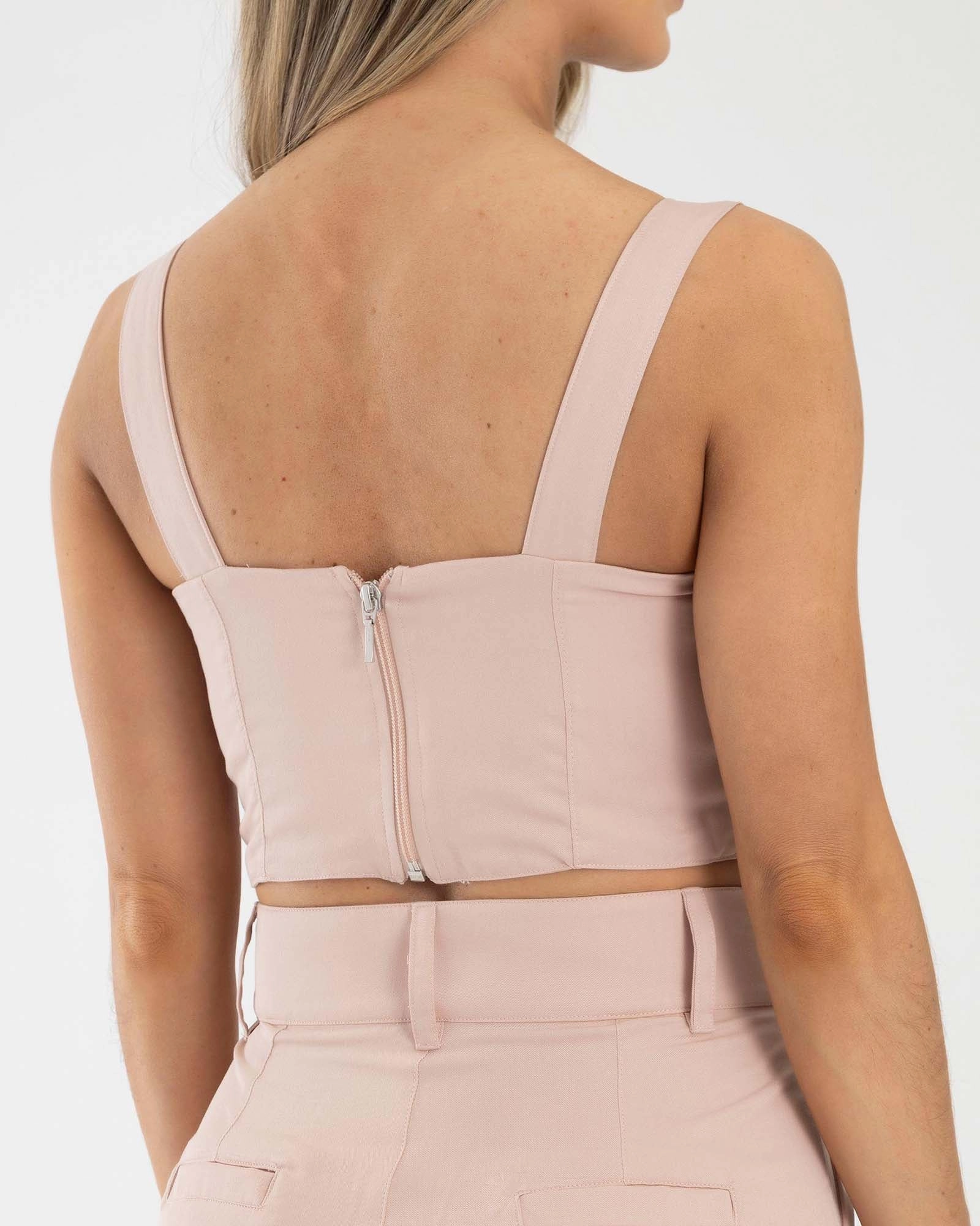 Blusa corta casual beige blush golden hour fiber