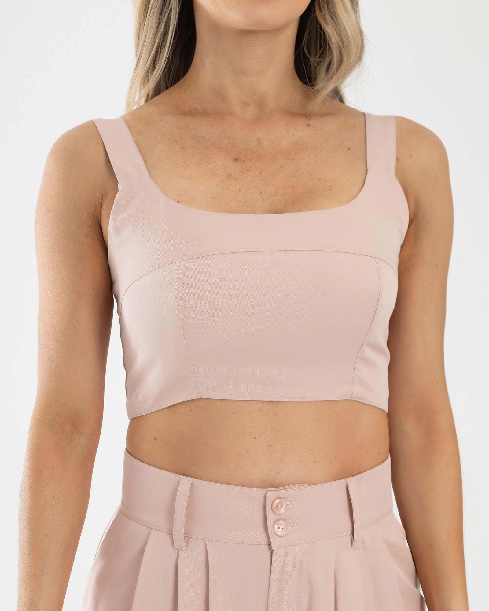 Blusa corta casual beige blush golden hour fiber