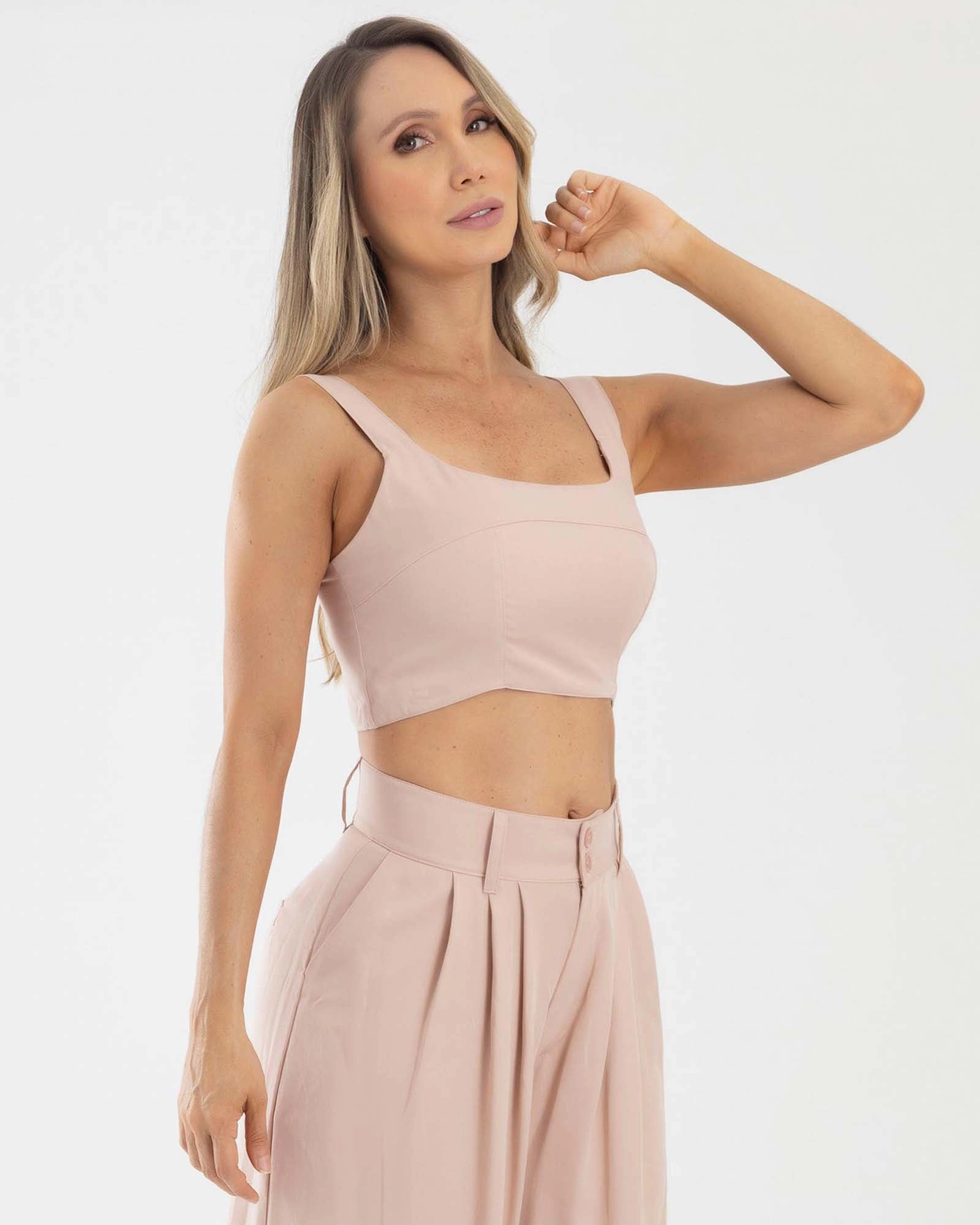 Blusa corta casual beige blush golden hour fiber