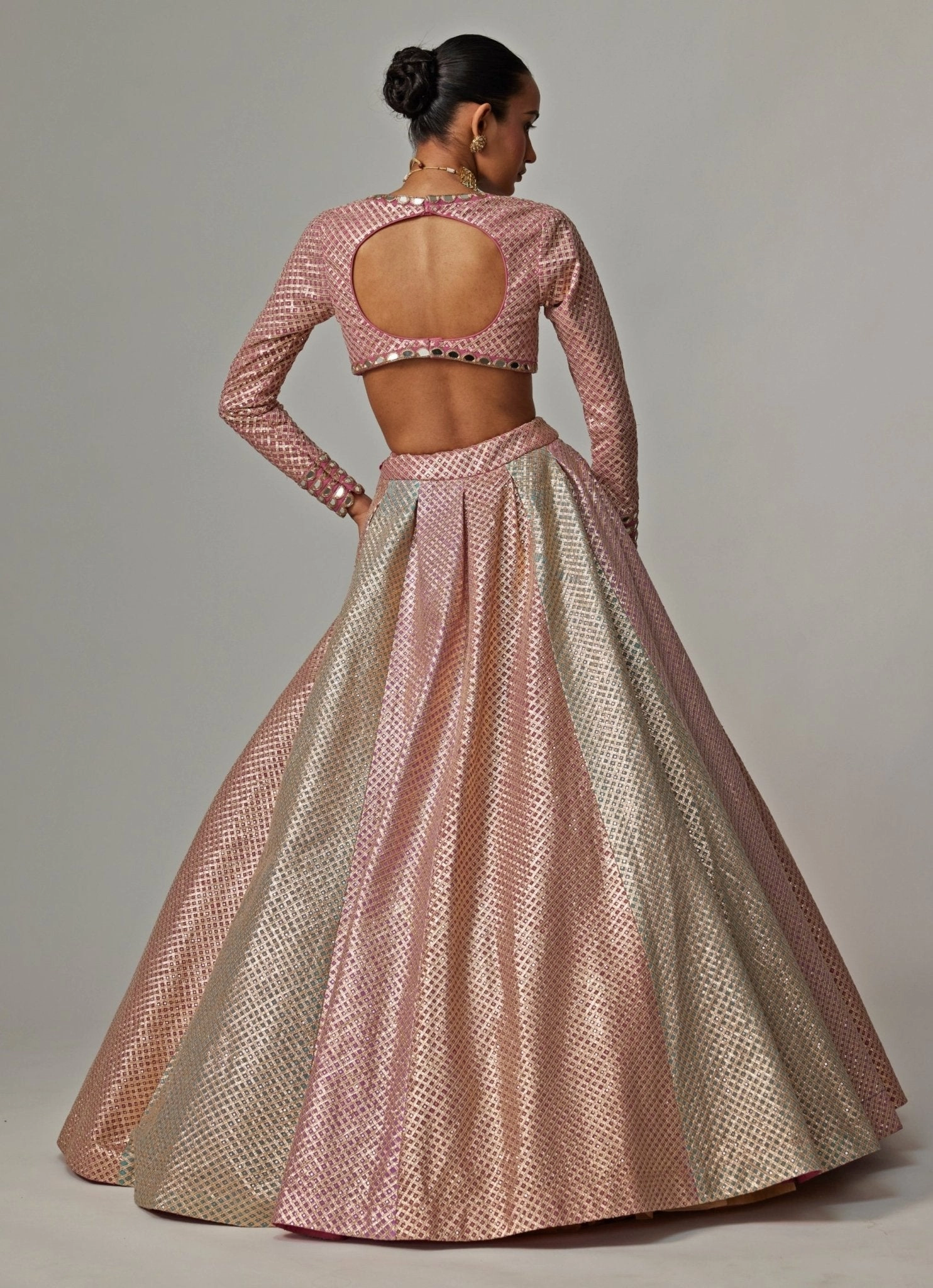 Blush Pink And Blue Pastel Hued Embroidered Lehenga Set