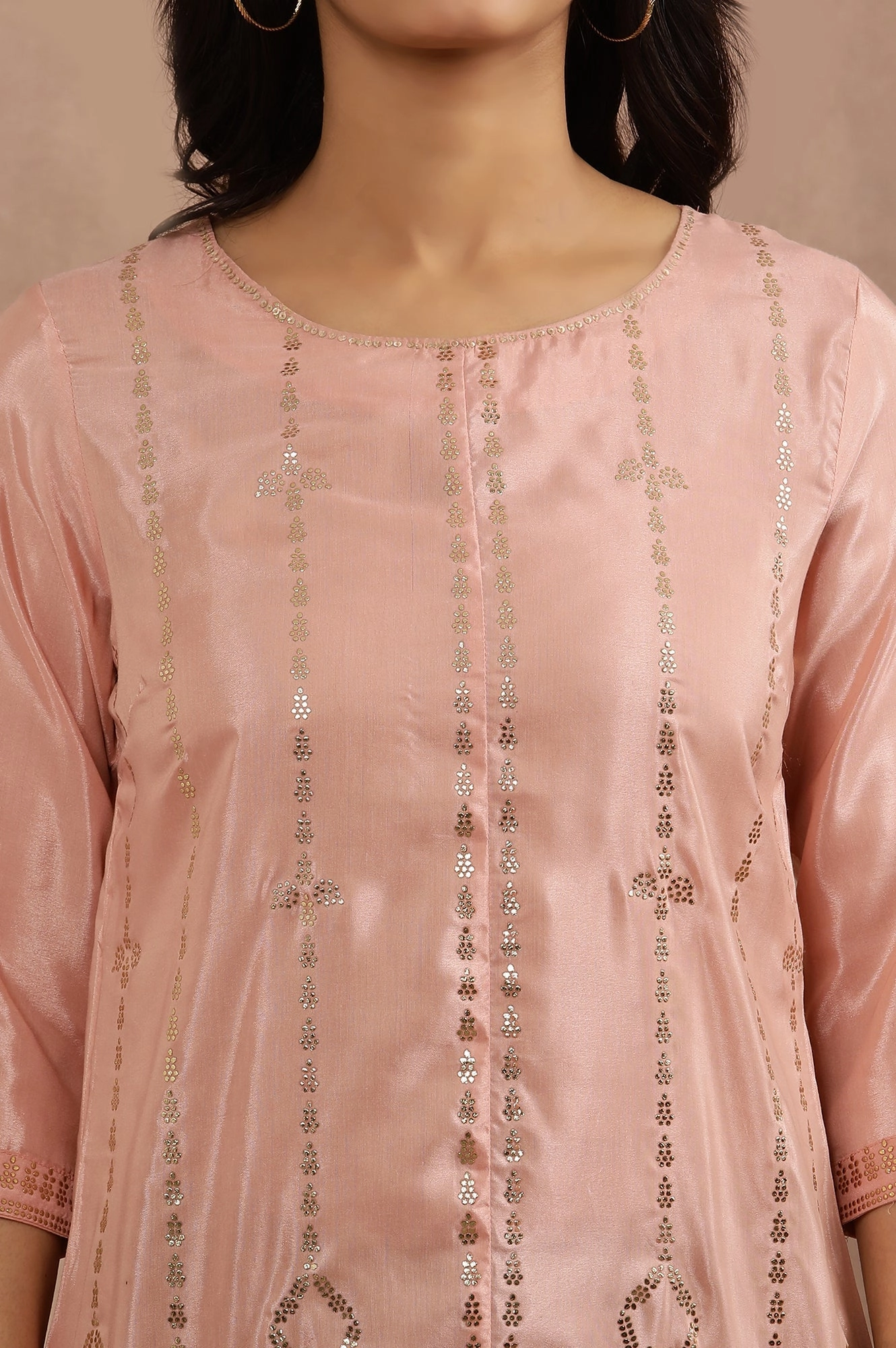 Blush Pink Mukaish Printed Kurta And Pants Set