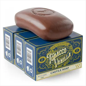 Body Wash Castile Soap Bar for Sensitive Skin – Long Lasting Natural Bar Soap for Men w/Olive Oil and Cocoa Butter - Vegan Tobacco Vanilla Scented by Carolina Castile, 5 oz Each