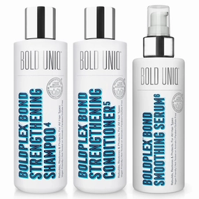 BOLD UNIQ BoldPlex Shampoo, Conditioner and Leave-In Serum Kit - Repair and Hydrate for Dry, Damaged Hair - For Curly, Colored, Frizzy, Broken or Bleached Hair Types. Cruelty-free & Vegan