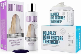 Bold Uniq Purple Shampoo & Boldplex 3 Bond Repair Hair Treatment Bundle - Revitalizes Bleached, Damaged Hair. Eliminates Brassy Yellow Tones. Paraben & Sulfate-Free, Vegan & Cruelty-Free.