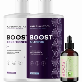 BOOST Biotin Hair Oil plus Advanced Biotin Shampoo and Conditioner Set - Hair Thickening Oil with Castor and Rosemary plus Volumizing Biotin Shampoo for Men and Women Bundle