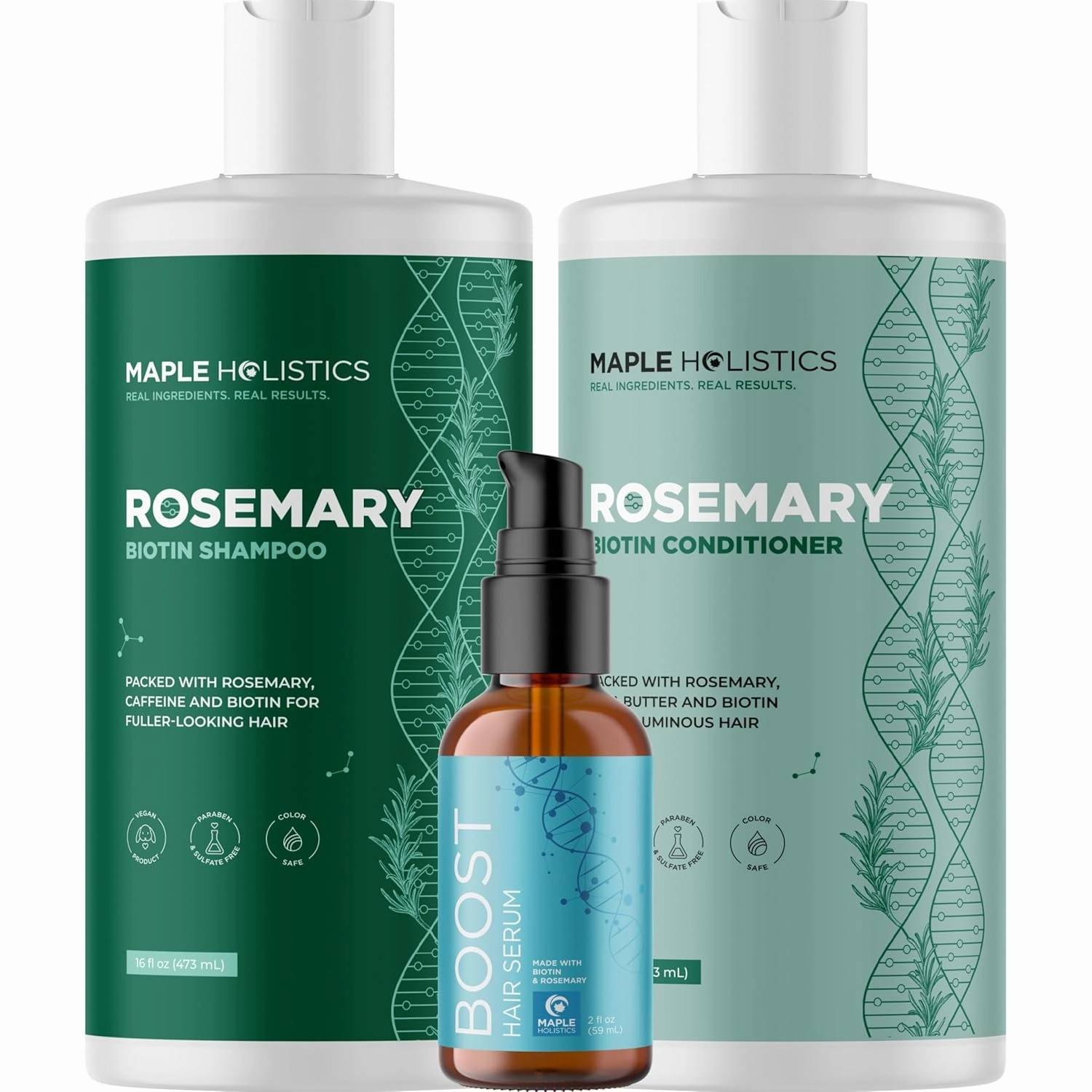 BOOST Biotin Hair Serum plus Rosemary Biotin Shampoo and Conditioner Set - Hair Thickening Serum with Castor and Rosemary plus Volumizing Shampoo for Men and Women Bundle