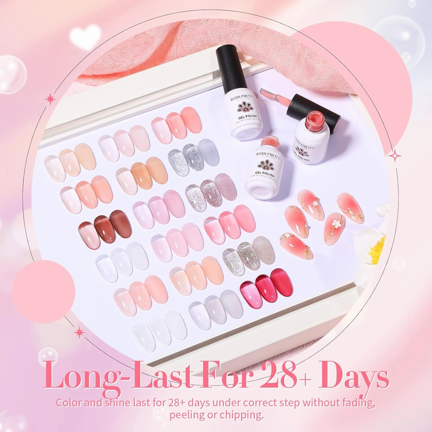 Born Pretty Jelly Gel Nail Polish Set Sheer Clear Nude Pink Color Crystal Transparent Translucent with Glossy Matte Top Coat Base Gel Nail Art DIY Manicure Salon Home 21PCS