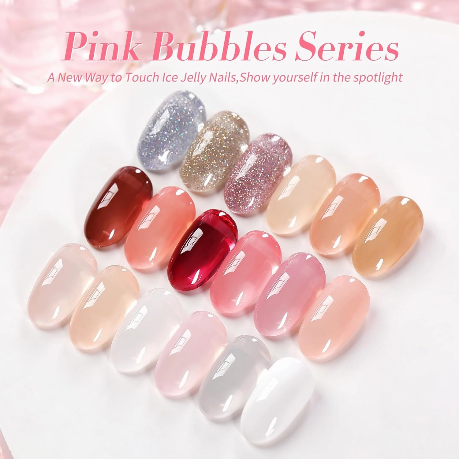Born Pretty Jelly Gel Nail Polish Set Sheer Clear Nude Pink Color Crystal Transparent Translucent with Glossy Matte Top Coat Base Gel Nail Art DIY Manicure Salon Home 21PCS