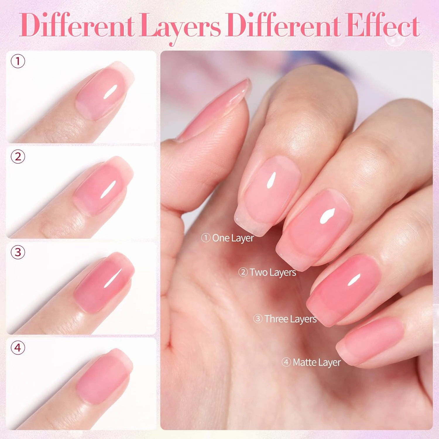 Born Pretty Jelly Gel Nail Polish Set Sheer Clear Nude Pink Color Crystal Transparent Translucent with Glossy Matte Top Coat Base Gel Nail Art DIY Manicure Salon Home 21PCS