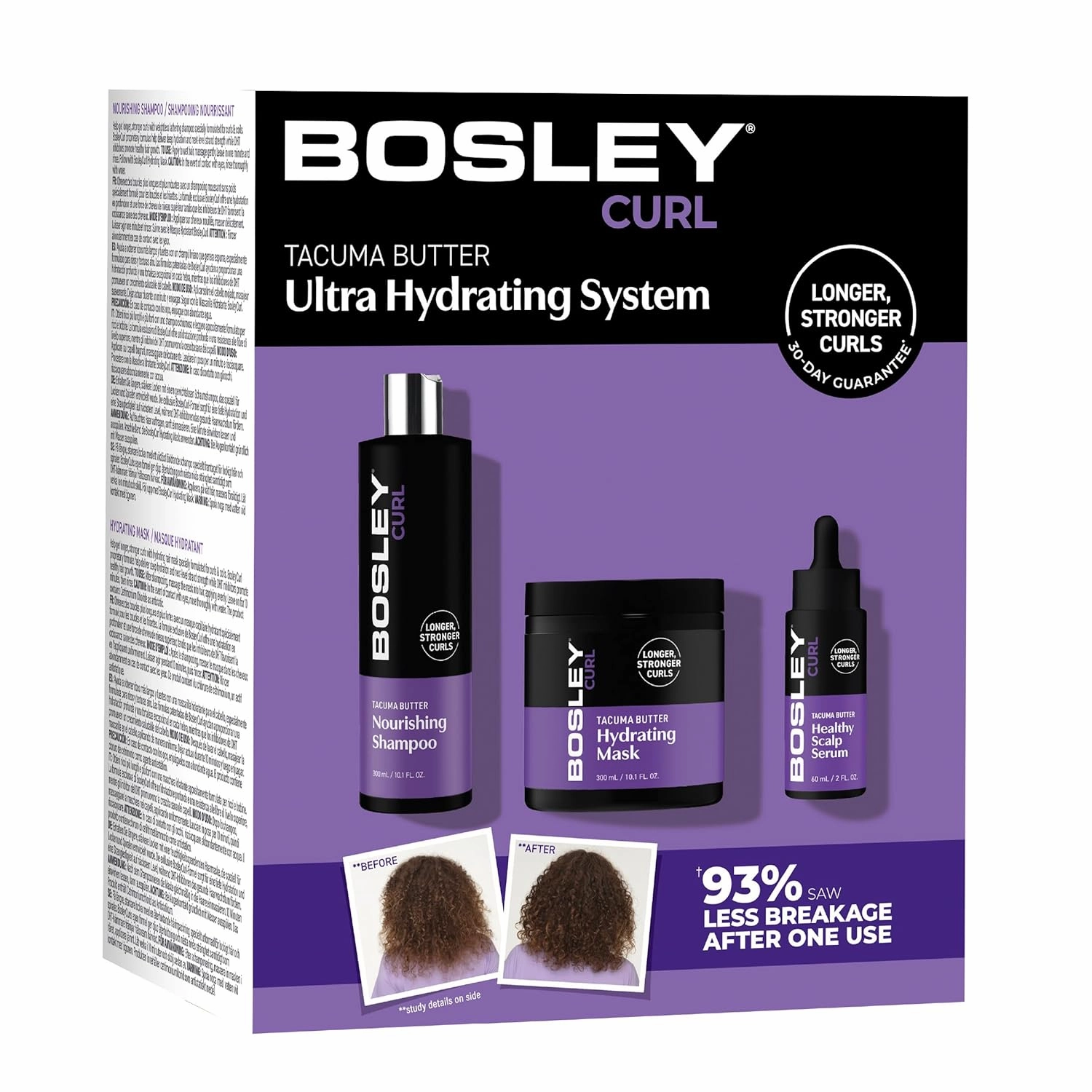 Bosley Curl Ultra Hydrating System – 3-Step Anti-Thinning Regimen with Shampoo, Hydrating Mask & Scalp Serum – Tacuma Butter, Biotin, Saw Palmetto & Rosemary – For Curly & Coily Hair