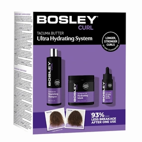 Bosley Curl Ultra Hydrating System – 3-Step Anti-Thinning Regimen with Shampoo, Hydrating Mask & Scalp Serum – Tacuma Butter, Biotin, Saw Palmetto & Rosemary – For Curly & Coily Hair