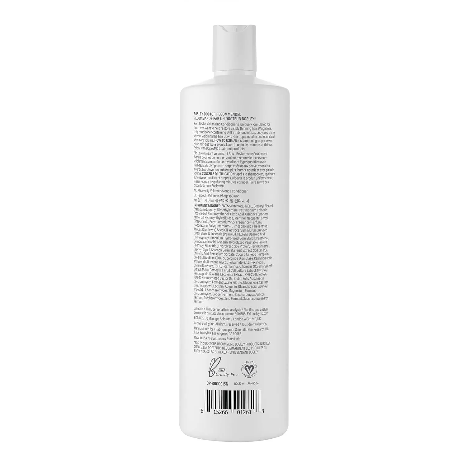 BosRevive Volumizing Conditioner for Thinning, Color/Chemically-Treated Hair – DHT Blocker, Sulfate-Free, Vegan, Biotin, Saw Palmetto & Rosemary – Thicker, Fuller Hair – 33.8 Fl Oz.
