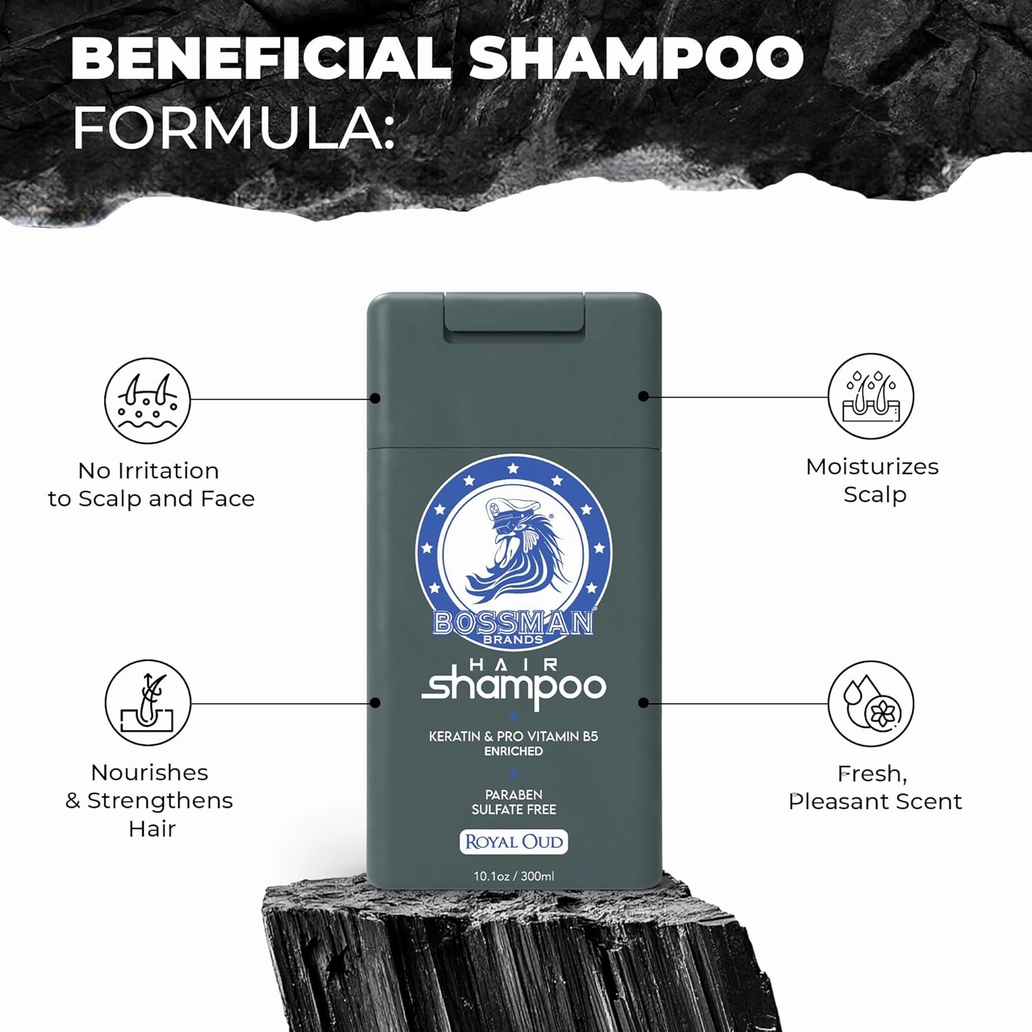 Bossman Hair Shampoo for Men – Natural Moisturizing Men's Shampoo with Keratin & Vitamin Pro5 Enriched - Paraben & Sulfate Free (Royal Oud Scent)