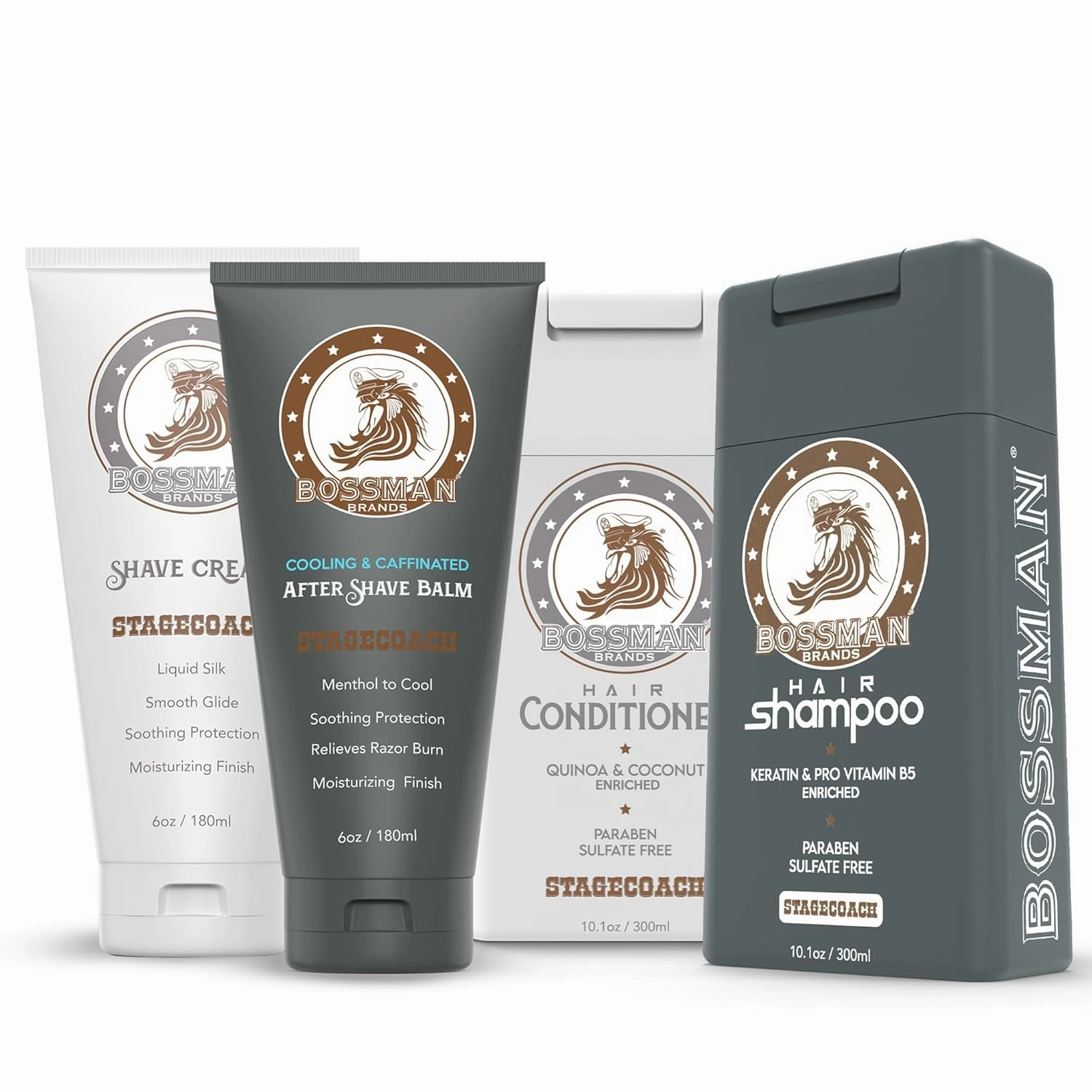 Bossman Shower and Shave Collection 4 Pack - Shampoo for Men   Hair Conditioner & Shave Cream   After Shave Set - Grooming Essentials for Men (Stagecoach)