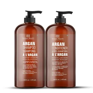 BOTANIC HEARTH Argan Oil Shampoo and Conditioner Set - 16 fl oz each with Keratin, Restorative & Moisturizing, Sulfate Free - All Hair Types & Color Treated Hair, Men and Women - (Packaging May Vary)