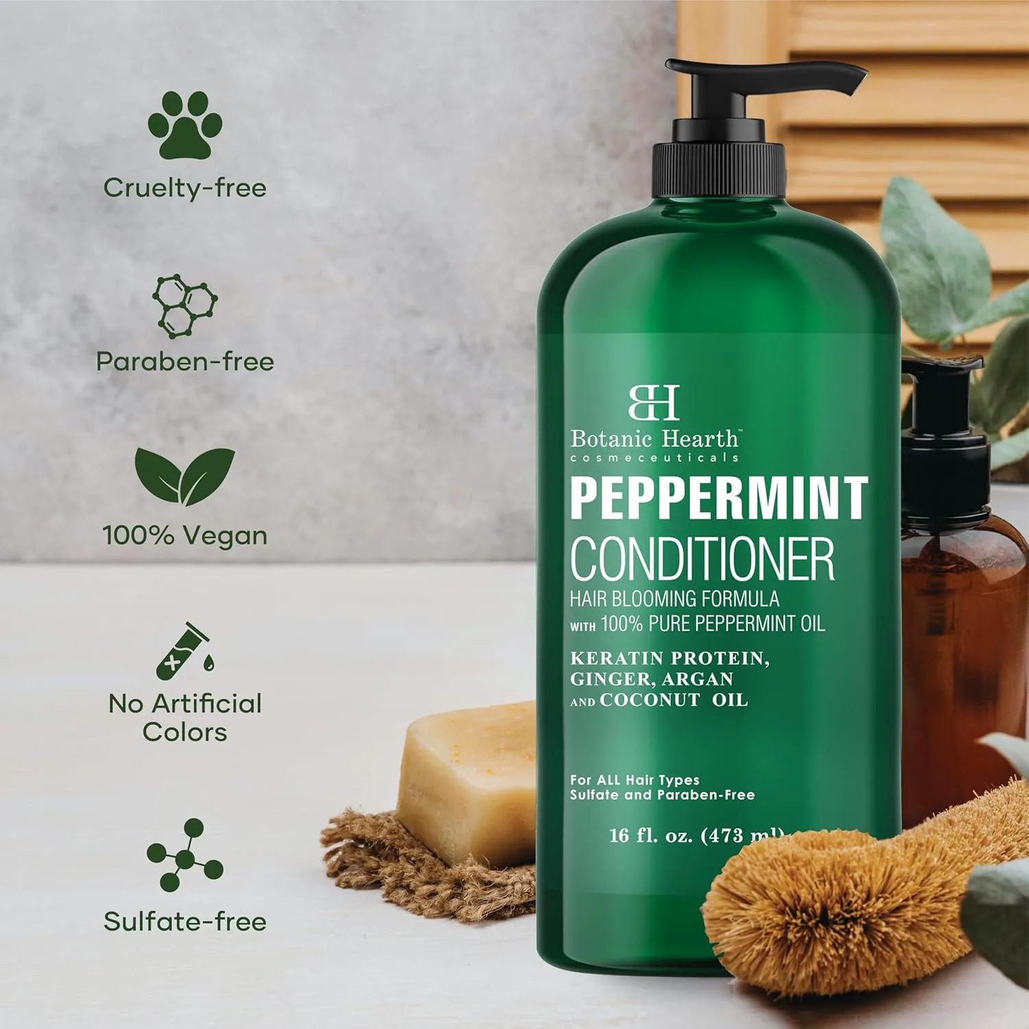 Botanic Hearth Peppermint Hair Conditioner - Hair Conditioner for Dry Damaged and Color Treated Hair - Volumizing Conditioner for fine & thin hair - Paraben & Sulfate Free - Men & Women - 16 fl oz