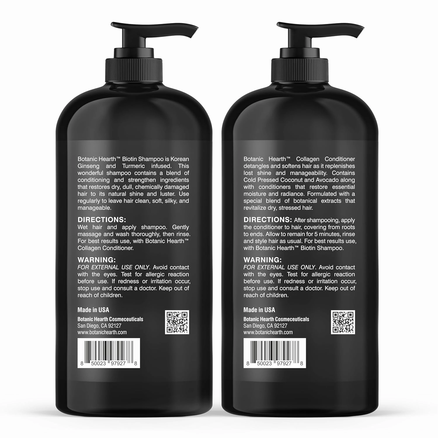 Botanic Hearth Biotin Shampoo and Conditioner with Collagen - Fights Hair Loss & Thinning with Korean Ginseng & Turmeric, Conditioner Promotes Hair Growth with Avocado and Coconut - 16 fl oz x 2
