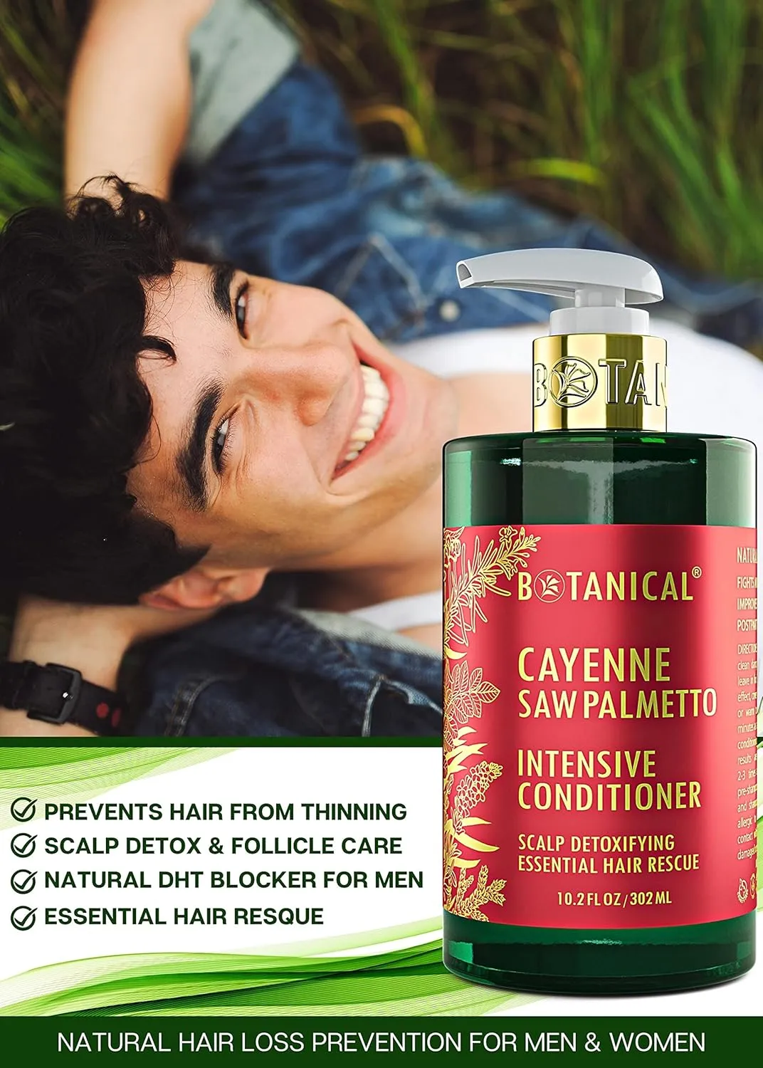 Botanical Hair Growth Conditioner “Scalp Detox” Intensive Anti-Hair Loss Therapy for Thinning Hair, Cayenne Saw Palmetto for Hair Loss, Thickening Products For Women & Men 10.2 Fl Oz