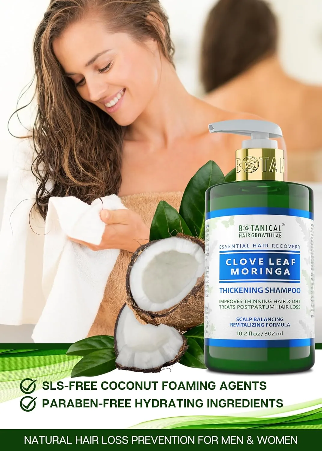 Botanical Hair Growth Shampoo for Hair Thickening Anti-Thinning Scalp Stimulating Natural Anti-Hair Loss Therapy For Women & Men 10.2 Fl Oz